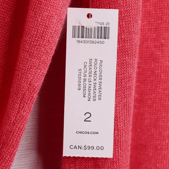 Chicos Sweater 2 Womens Large Salmon Pink Linen Blend Knit Semi Sheer New - Picture 5 of 9